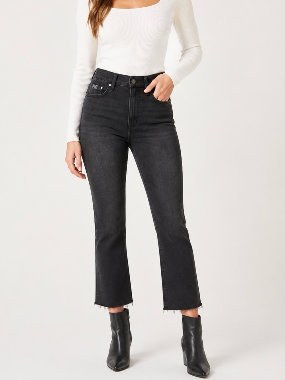 Karl Lagerfeld 14 Cropped Bootcut Jeans High Rise Women’s Faded Black Stretch
